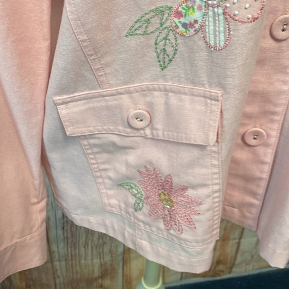 Alfred Dunner Women  Pink Sz 14 Button Up Embroidered Stitching  Floral Jacket - Picture 10 of 11